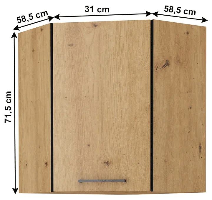 Sarok felső konyhaszekrény Meriel 60/60 GN-72 1F (fekete + artisan tölgy). 1033986
