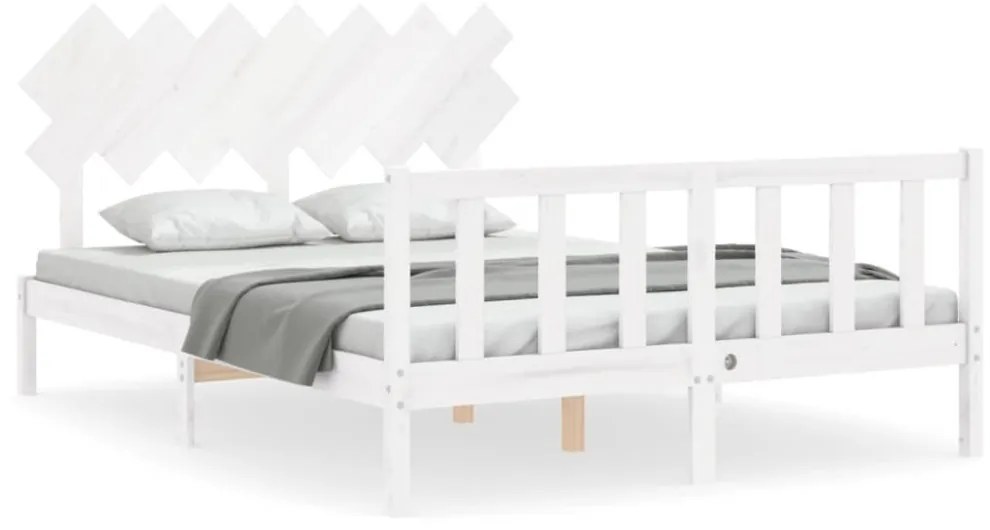 fehér tömör fa ágykeret fejtámlával King Size