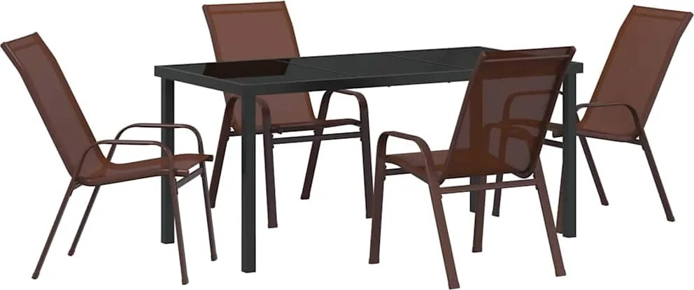 vidaXL Kert étkező szett 5 pcs Barna és fekete Porfestett acél