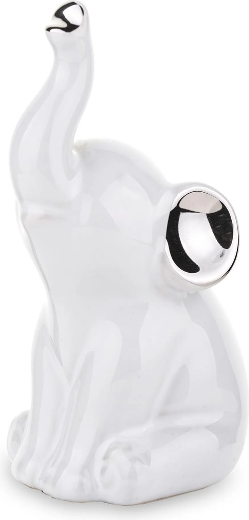 Kerámia elefánt figura fehér-ezüst lakberendezés Elefánt a boldogsághoz