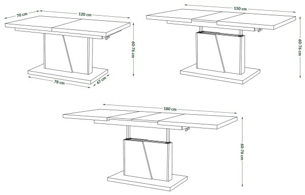 NINO kihúzható konferencia/étkezőasztal emelhető lappal, craft tölgy/fekete