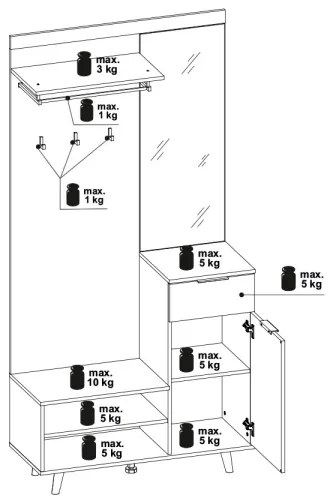 SVEN előszobafal tükörrel, barna/fehér