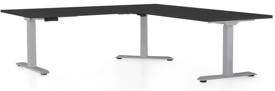 OfficeTech Angle állítható magasságú asztal, 180 + 120 cm, szürke alap, fekete
