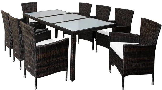 Casaria® Berlin 1+8 polyrattan kerti bútor szett - barna