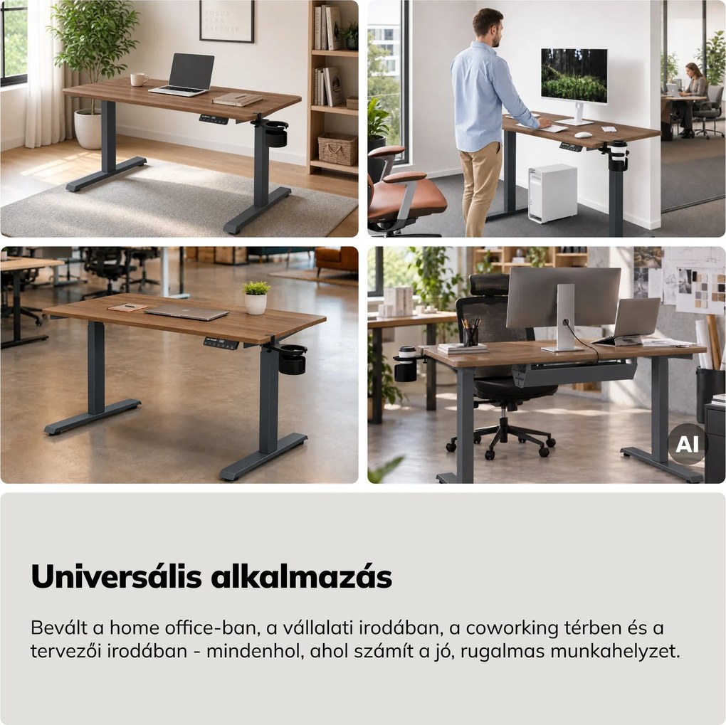 Elektromos íróasztal magasságállítással ergonomikus antracit/dió,1200x600 mm: ARIA