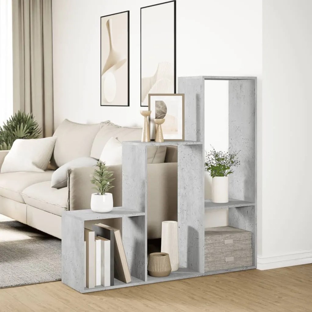 3 szintes betonszürke fa elválasztó könyvespolc 123x29x123 cm