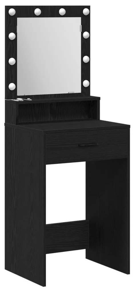 Sminktükör LED lámpával Fekete tölgy 50x41x135 cm