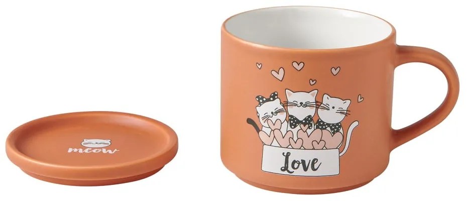 Narancssárga-bézs porcelán bögre szett 2 db-os 350 ml Cats – Brandani