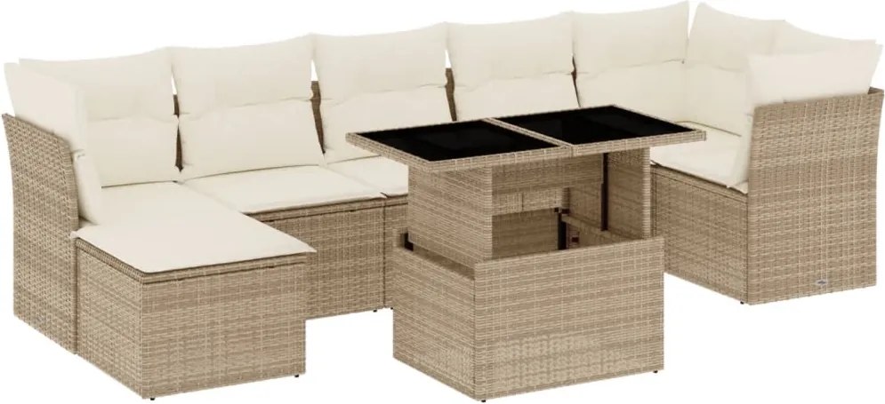 vidaXL 8 részes bézs polyrattan kerti ülőgarnitúra párnával