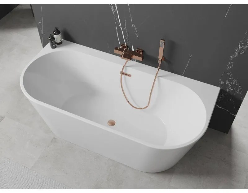 Mexen Oval+, falon álló szabadon álló kád 170 x 80 cm, fehér fényes, rézmatt túlfolyó, 52681708000-65