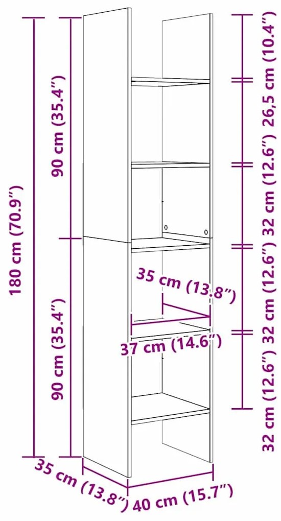 Könyvespolc kézműves tölgy 40 x 35 x 180 cm Faanyag