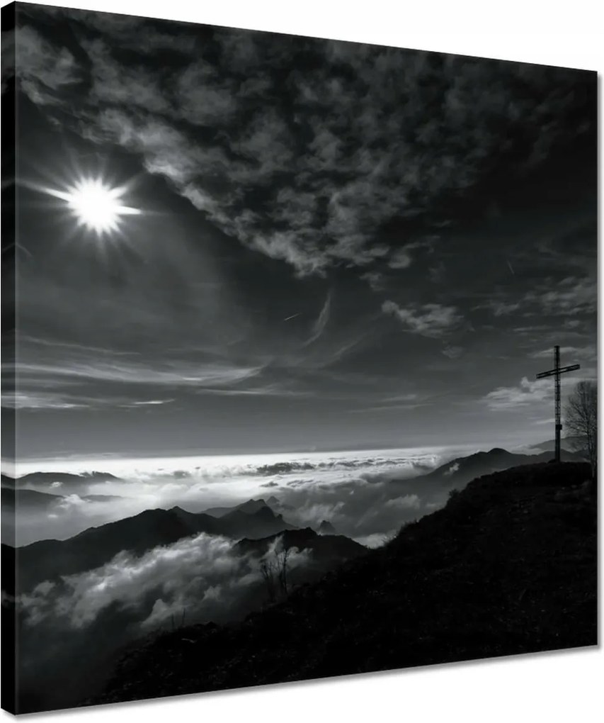 Vászonkép 40x40 Hegyi panoráma kereszttel