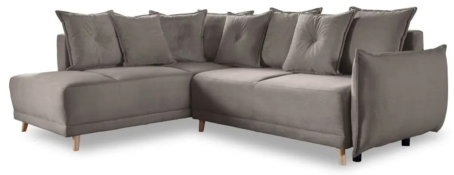 Világosbarna kordbársony kinyitható sarokkanapé (bal oldali) Lazy Lukka – Miuform