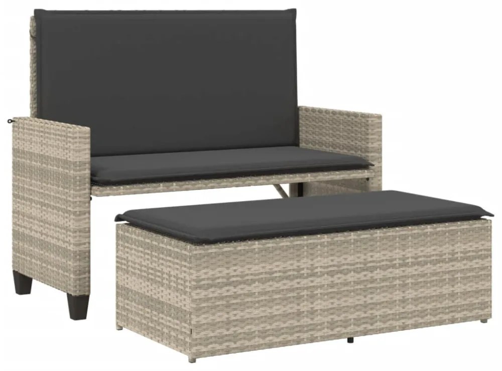 világosszürke polyrattan kerti pad párnákkal és lábtartóval
