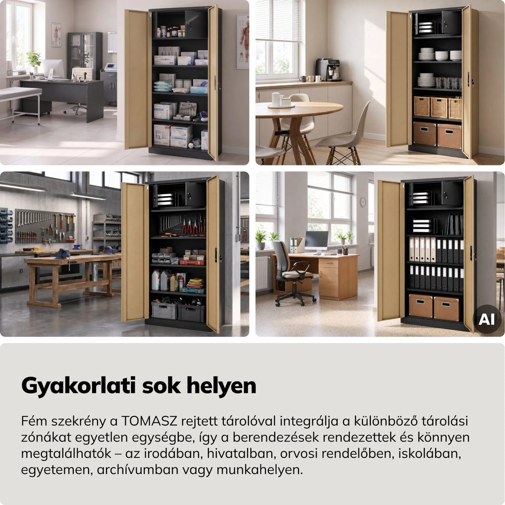 Fém szekrény tárolórekesszel, antracit/dió, 900x1850x450 mm: TOMASZ Eco Design