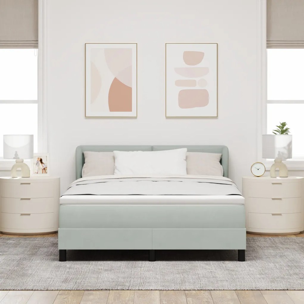 Boxspring Ágy Matrac Kép Sötétszürke 140x200 cm Bársony