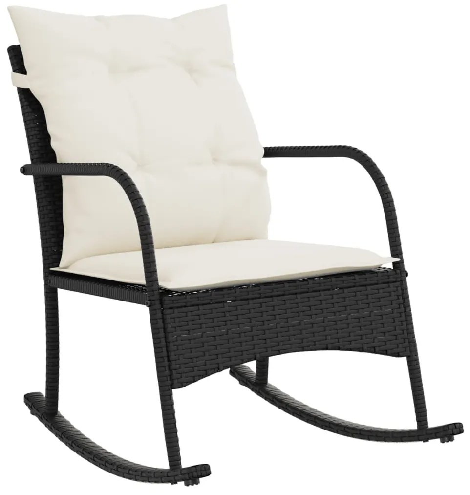 fekete polyrattan kerti hintaszék párnákkal