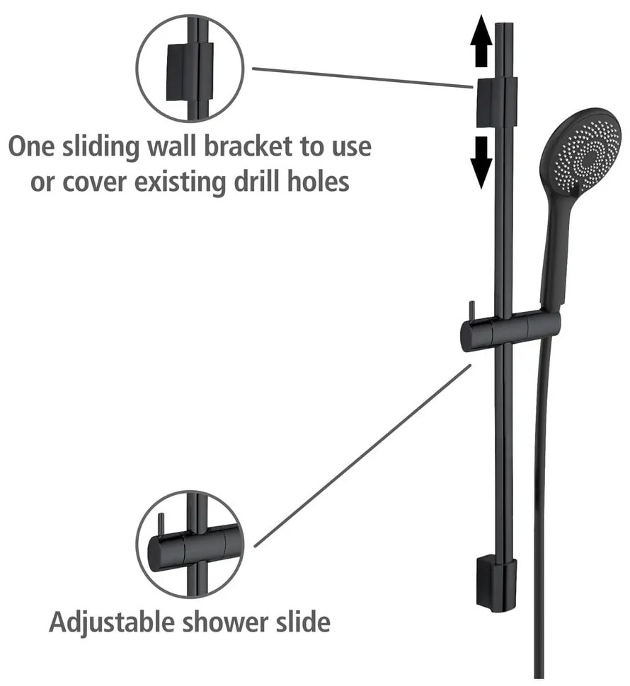 Fekete rozsdamentes acél zuhanyszett 70 cm Water Saving – Wenko