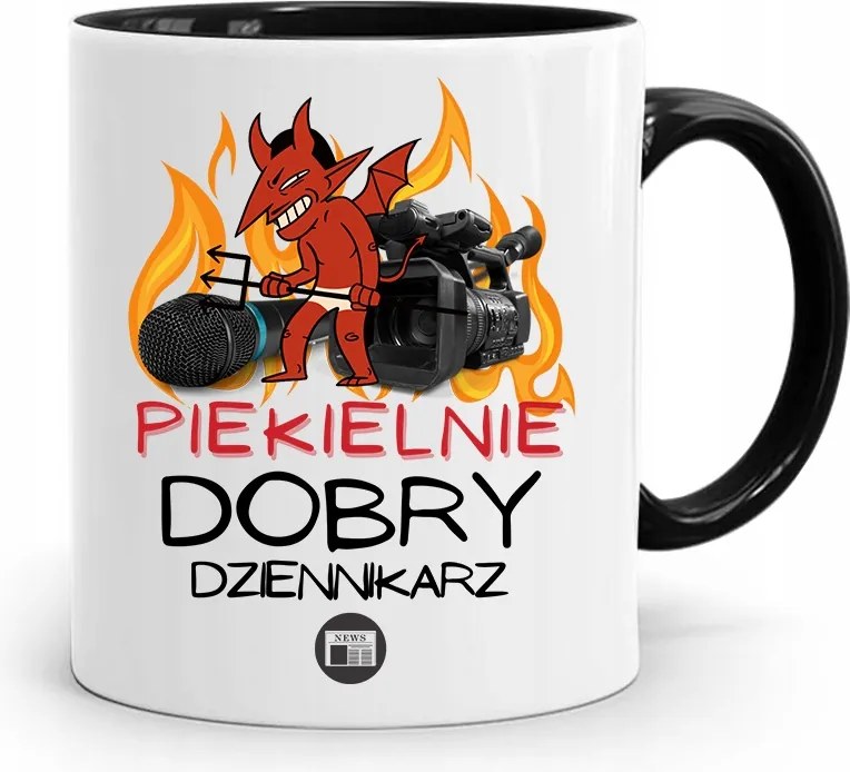 Fekete Bögre Ajándék Riporter Újságírónak, fényképes nyomtatással