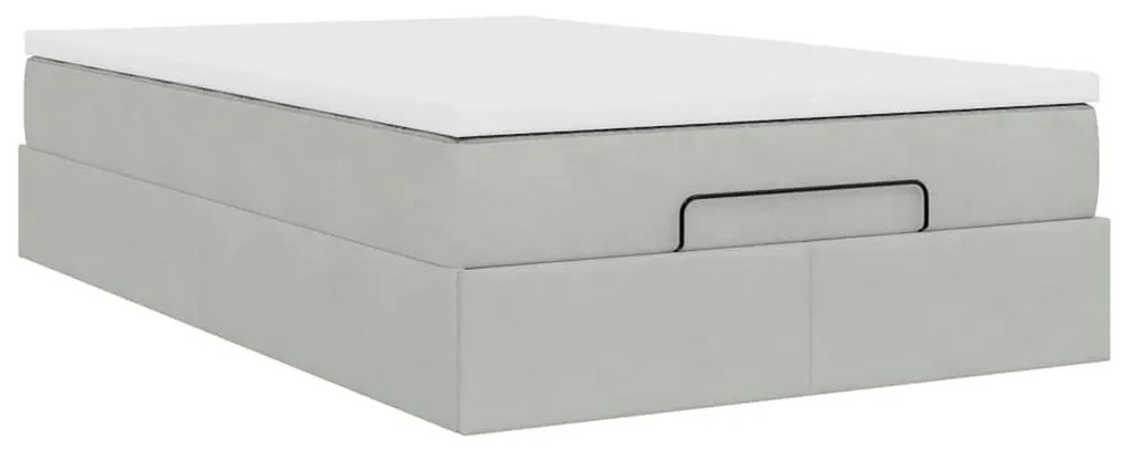 világosszürke bársony ottomán ágy matraccal 120x190 cm