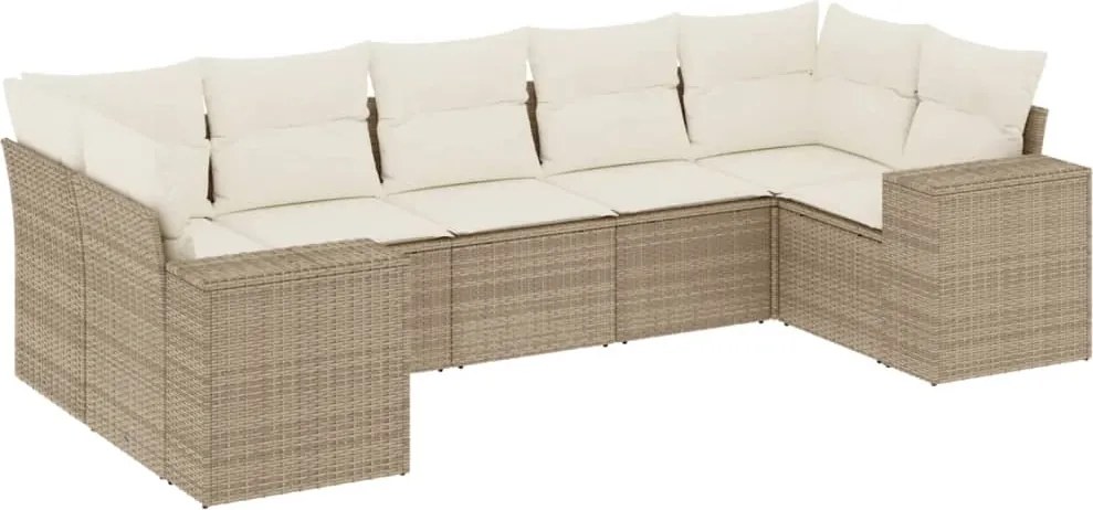 vidaXL 7 részes bézs polyrattan kerti ülőgarnitúra párnákkal