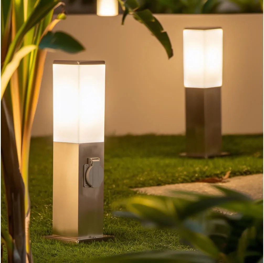 BRILAGI - Kültéri lámpa két Schuko aljzattal SCHUKO NOVA 1xE27/15W/230V 40 cm IP44 króm