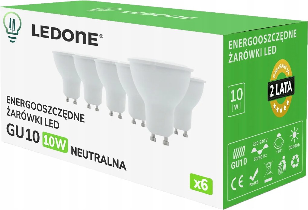6x Led izzó GU10 10W Szín Neutral Prémium Energiatakarékos Led szett