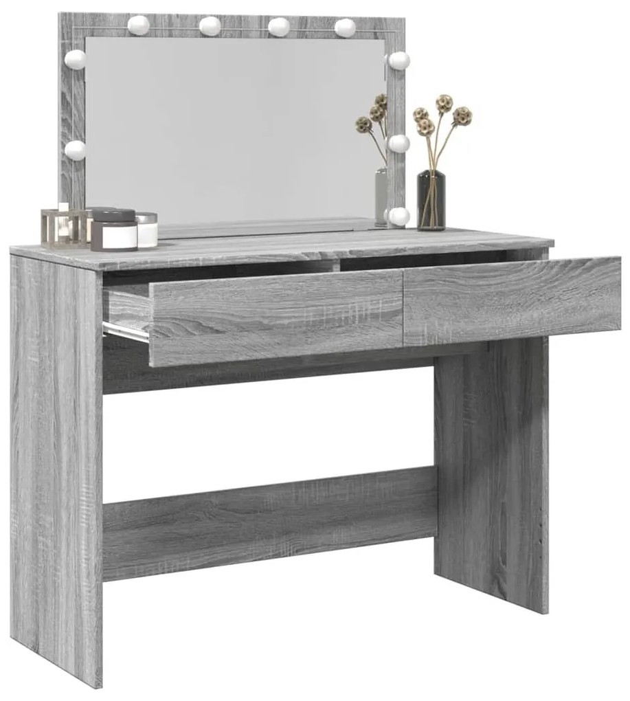 szürke sonoma színű fésülködőasztal LED-del 100 x 40 x 120 cm