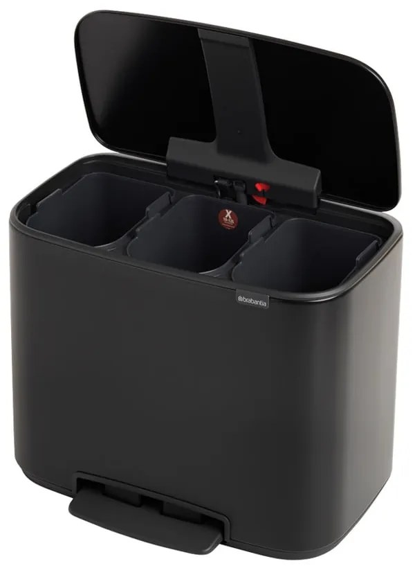 Matt fekete acél szelektív pedálos szemetes 33 l Bo – Brabantia