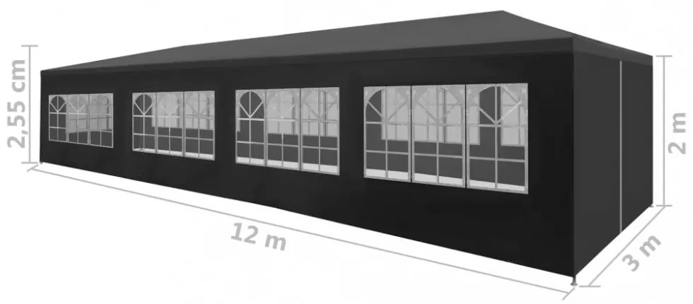 antracitszürke rendezvénysátor 3 x 12 m