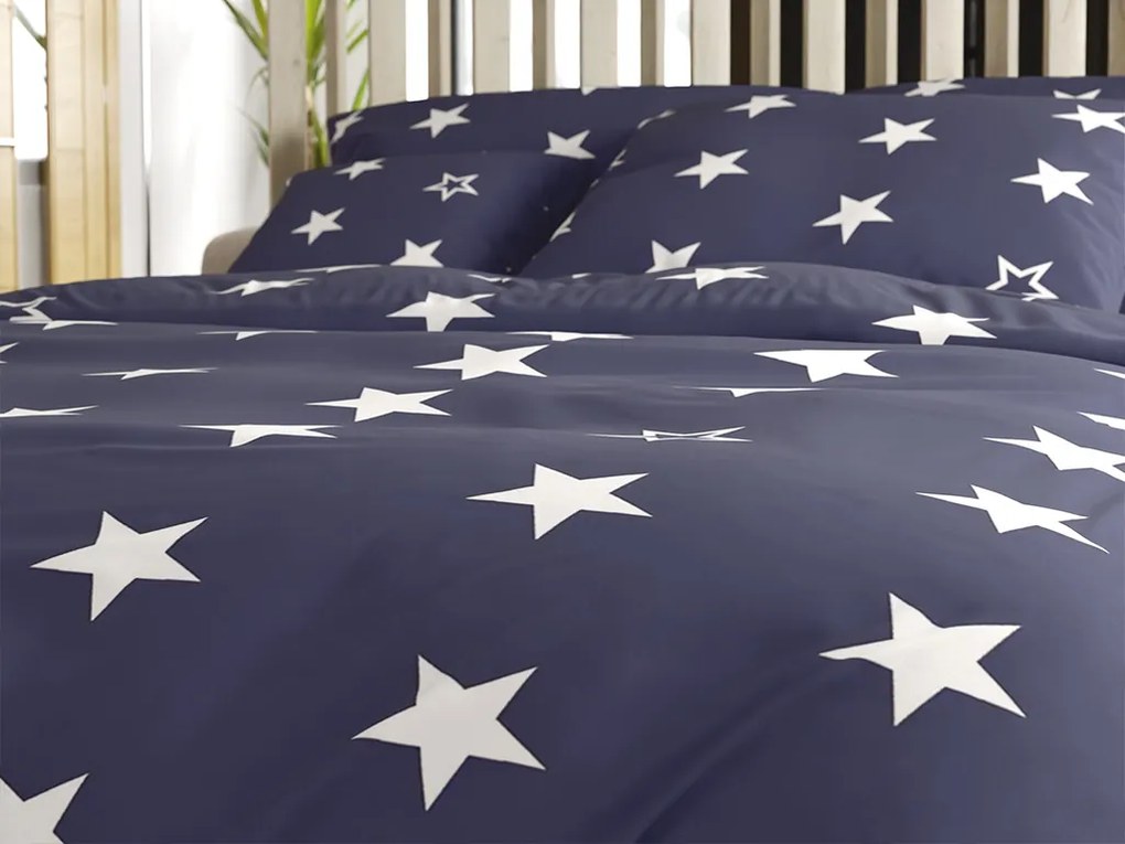 LINE STAR sötétkék pamut ágyneműhuzat