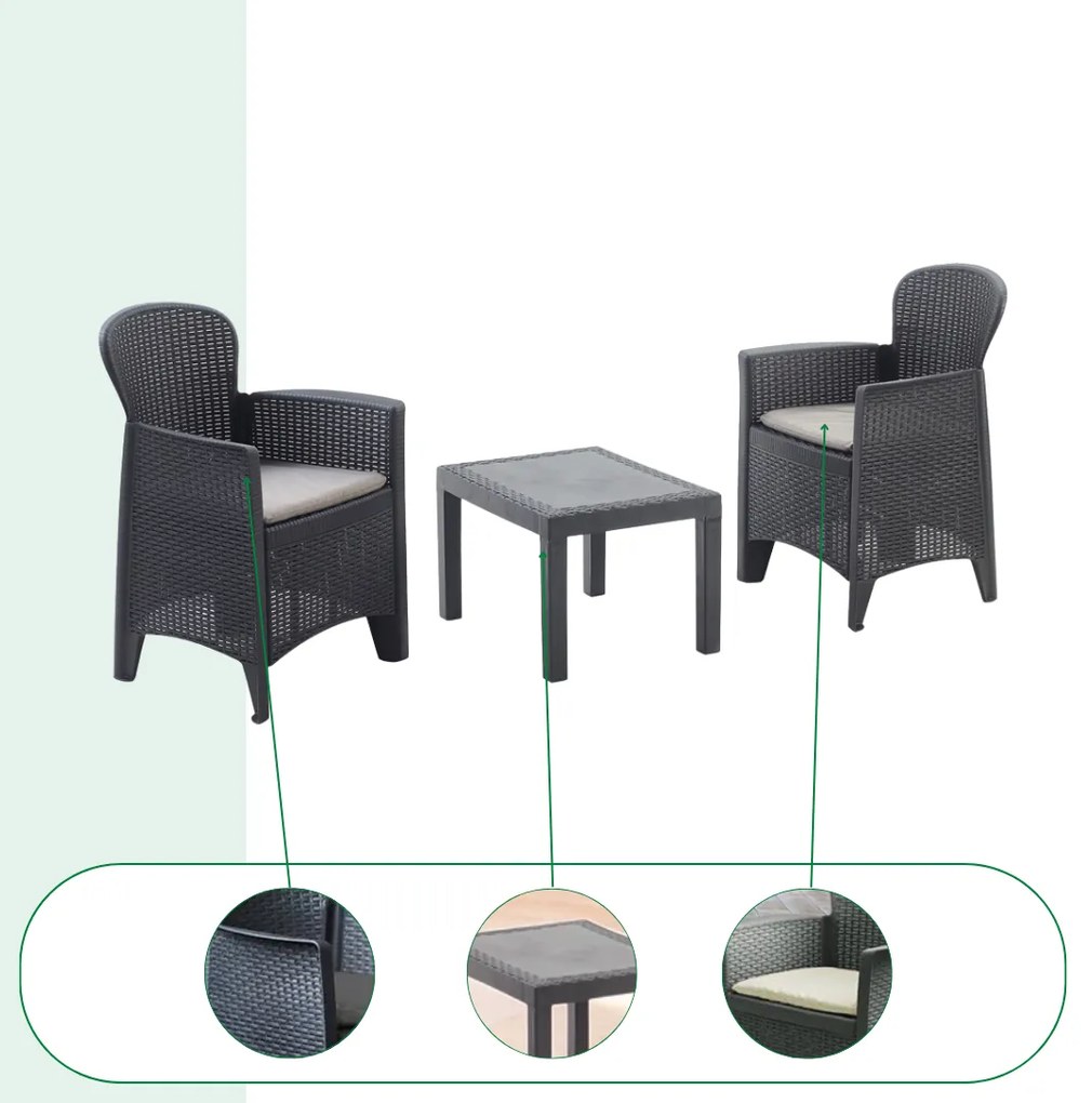 Kerti garnitúra AKITA, 3 részes, antracit színben I.P.A.E-Progarden