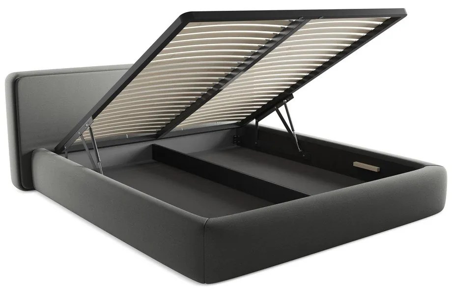 Szürke kárpitozott ágyneműtartós franciaágy ágyráccsal 180x200 cm Kiana – Makamii