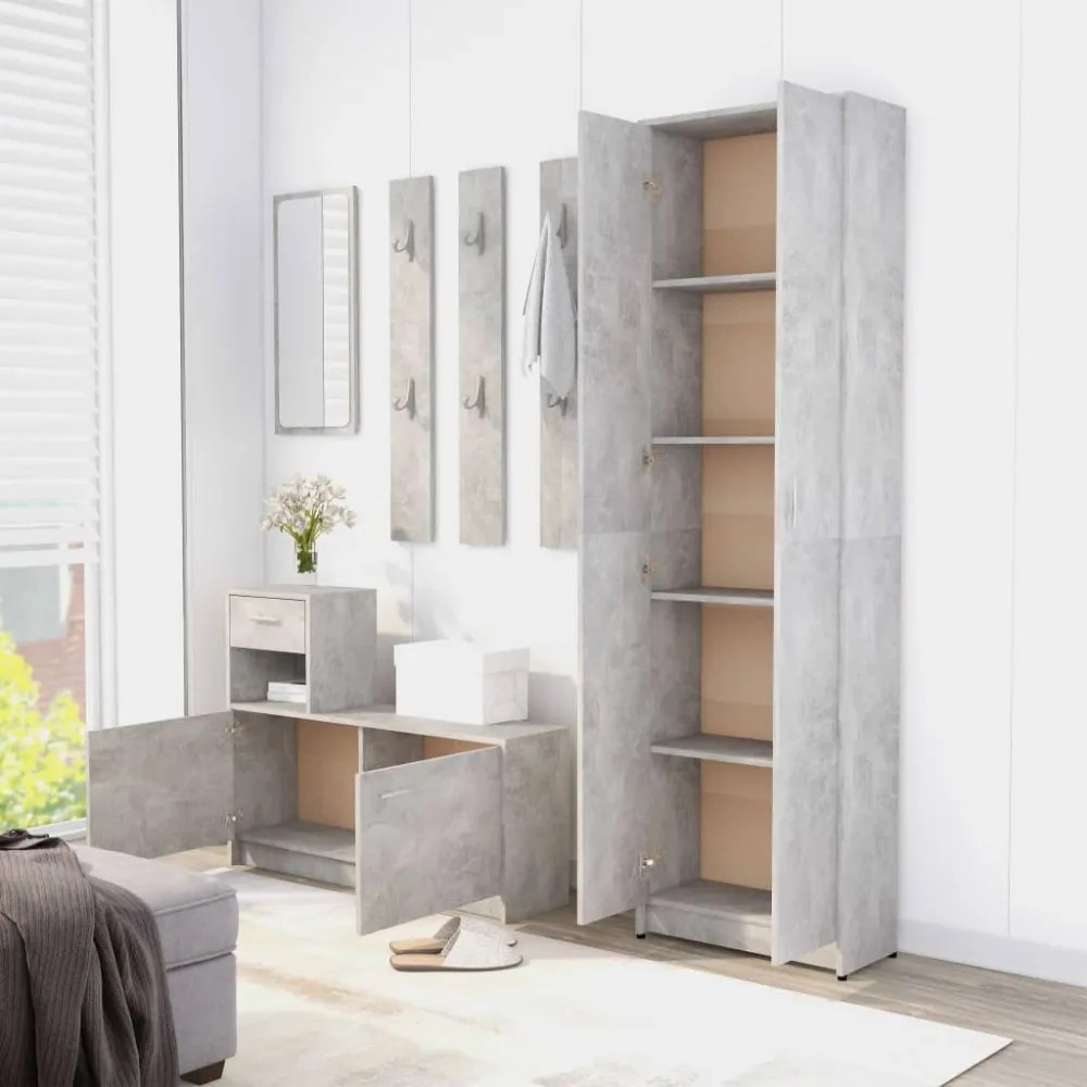 betonszürke szerelt fa előszobaszekrény 55 x 25 x 189 cm