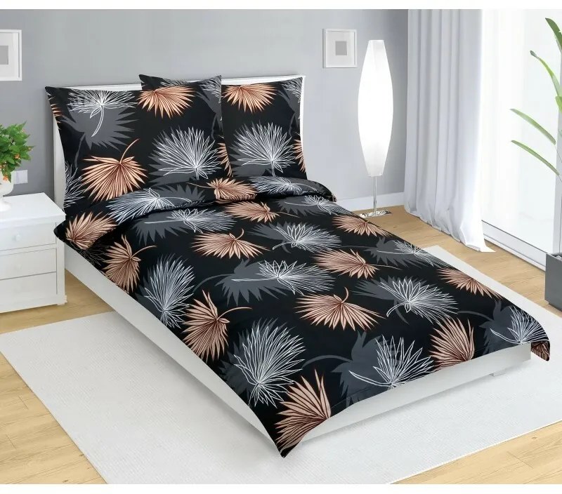 Bellatex Pamut ágynemő Palm leaf black, 140 x 200cm, 70 x 90 cm