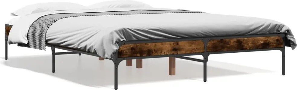 vidaXL füstös tölgyszínű szerelt fa és fém ágykeret 120 x 200 cm