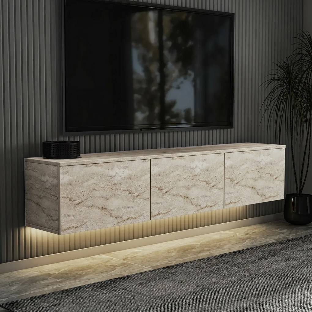 Neon Illuminated Travertine TV-asztal