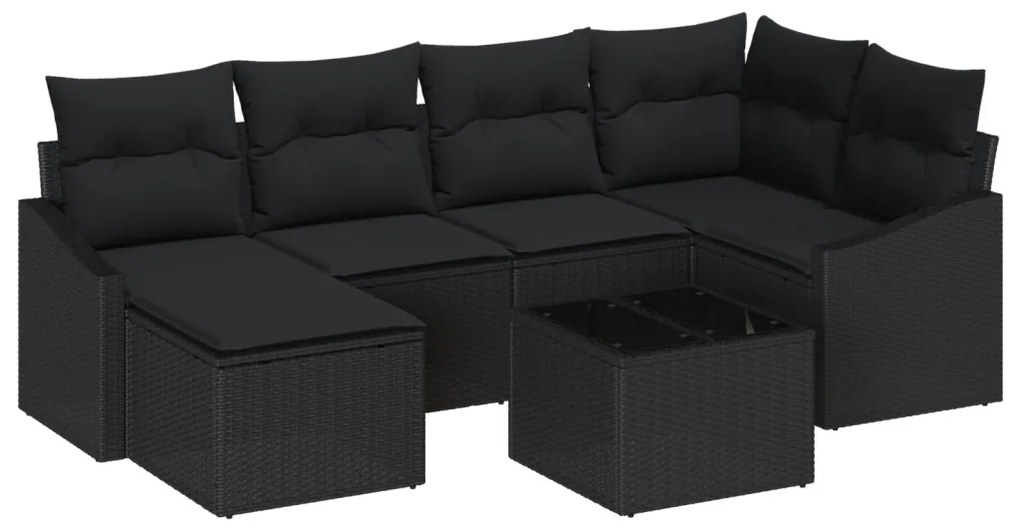 Kert étkező szett 7 pcs Fekete Poli rattan, porfestett acél