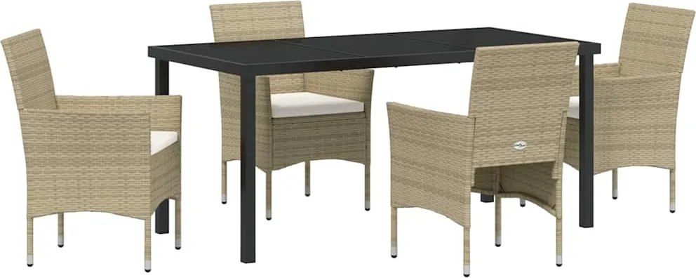vidaXL Kert étkező szett párnával 5 pcs Bézs polirattan