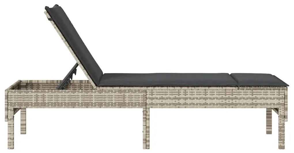 világosszürke polyrattan napozóágy párnával 55x200x44 cm