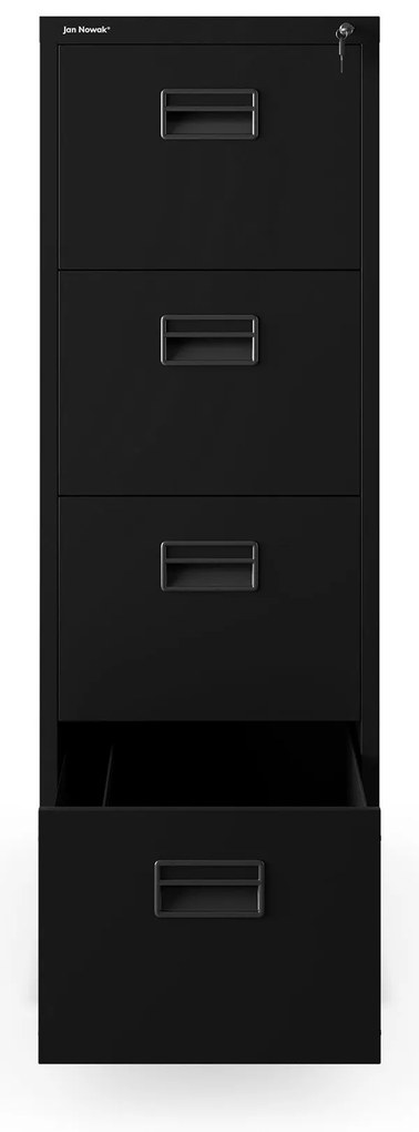 Fém irattartó szekrény, 4 fiókos SARA V4, 460 x 1320 x 620 mm, fekete