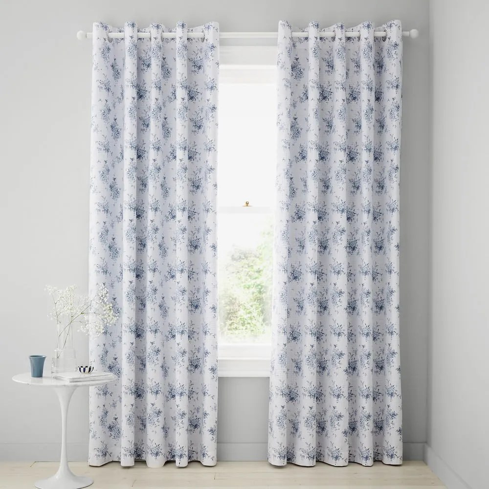 Fehér-kék függöny szett 2 db-os 168x229 cm Lucie Floral Frill – Catherine Lansfield