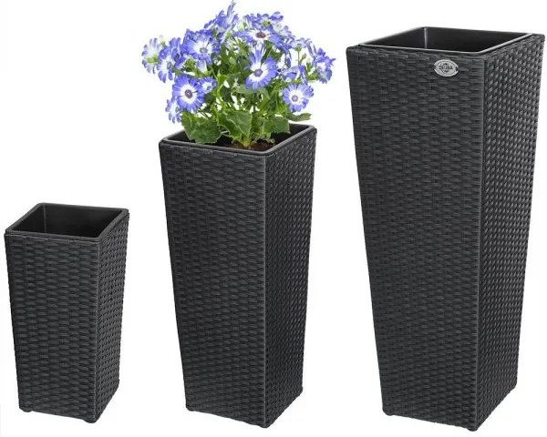 Casaria® 3 db polirattan virágcserep készlet - fekete