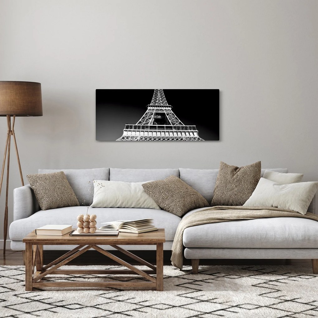 Kép - Eiffel-torony, fekete-fehér (120x50 cm)