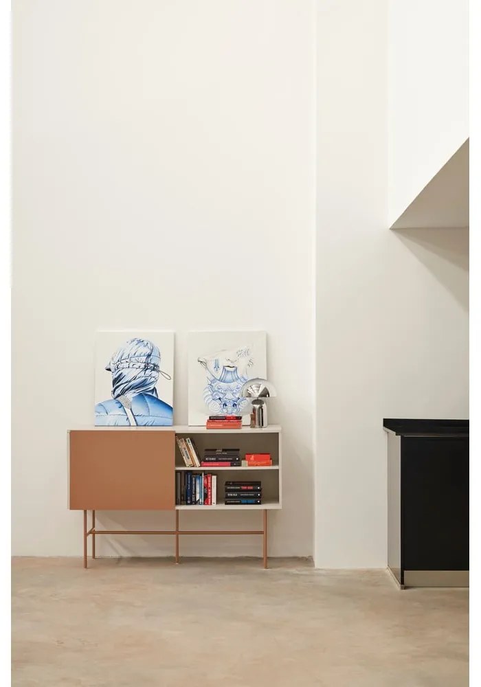 Téglavörös-bézs alacsony komód tolóajtóval 140x91 cm Nube – Teulat