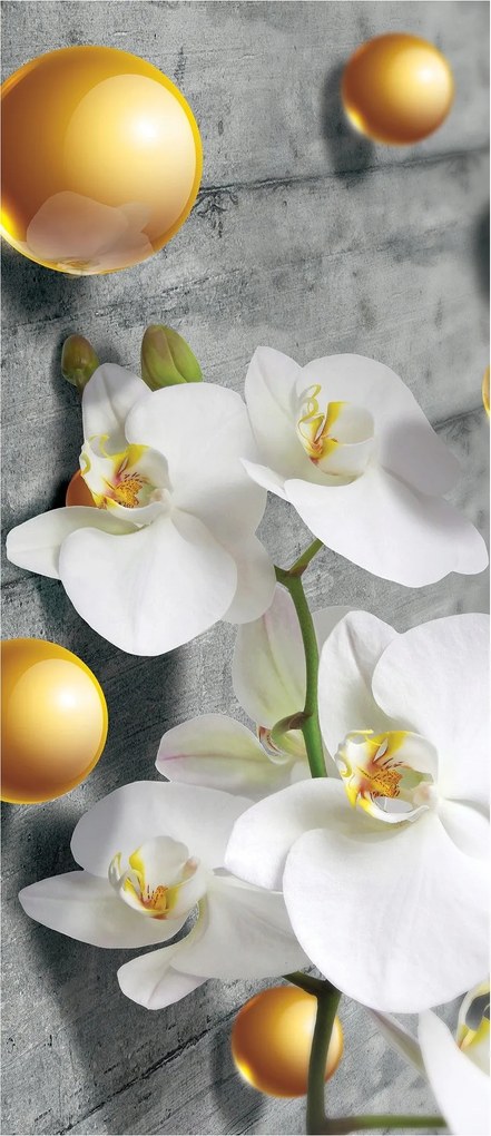 Flizelin fotótapéta Fehér orchideák Arany gömbök Elegancia 91x211 +ragasztó