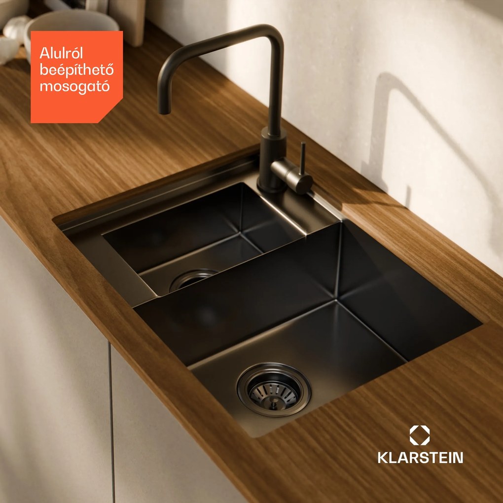 Klarstein TitanSteel konyhai mosogató, 61 x 50 cm, 2 mosogató, rozsdamentes acél, tűzálló