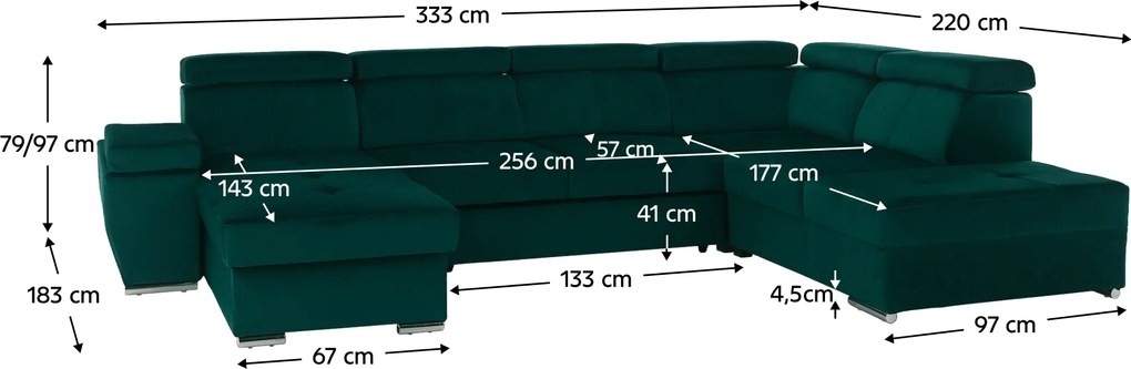 Ülőgarnitúra, smaragd, balos, LAMORA U