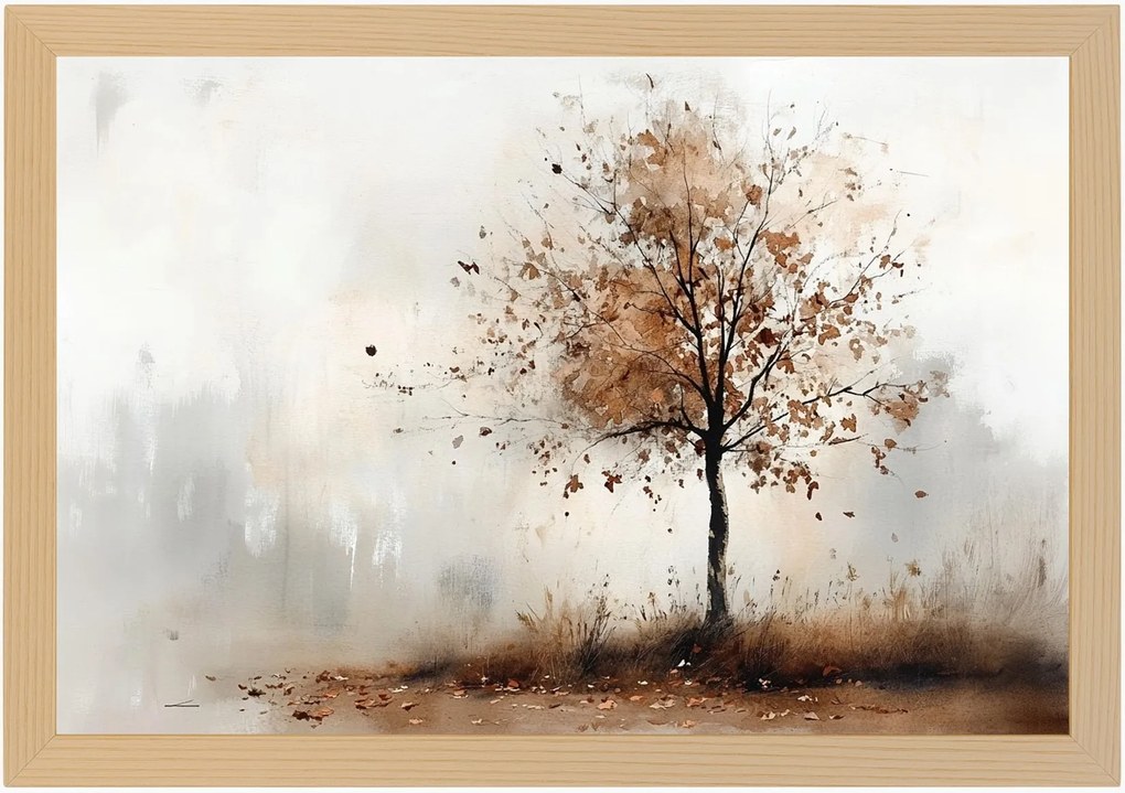 Poszter Keret Fa Akvarell Természet Tájkép Ősz Fa Köd 60x40