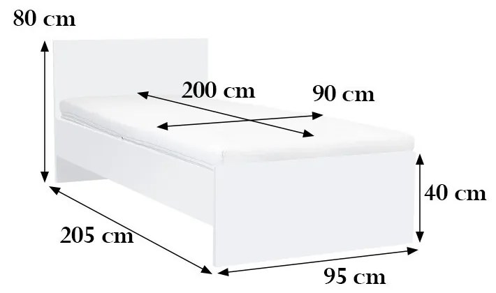 Miami egyszemélyes ágy 90x200 cm fehér-fehér